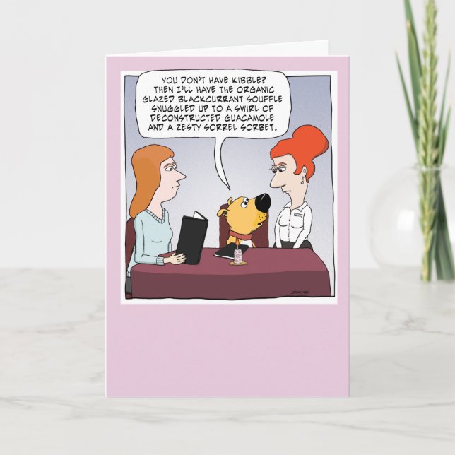 Funny Dog Orders Fancy Feast Birthday Card (Front)