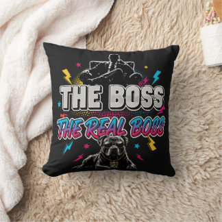 Funny Dog Owner "The Real Boss" Pitbull Design Cushion