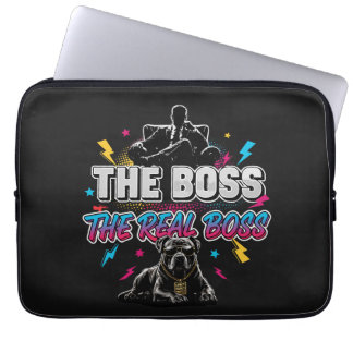 Funny Dog Owner "The Real Boss" Pitbull Design Laptop Sleeve