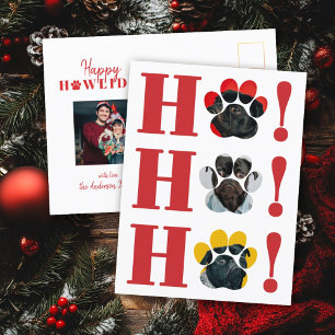 Funny Dog Paw print Ho Ho Ho! Pet Photo Christmas Holiday Postcard