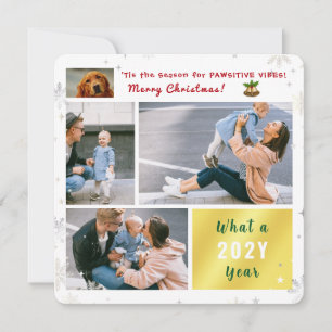 Funny Dog Pawsitive 4 Photos Letter Cute Modern Holiday Card