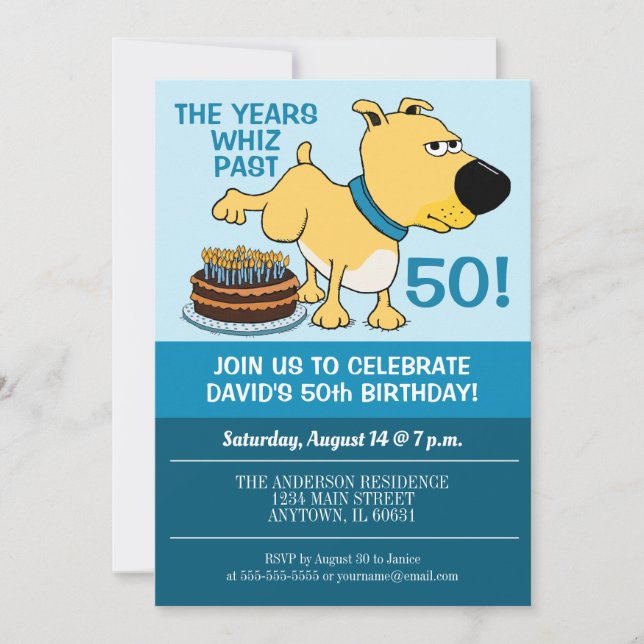 Funny Dog Peeing on Cake Birthday Party Invitation (Front)