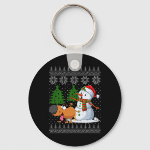 Funny Dog Pees On Snowman Ugly Christmas Sweater X Key Ring