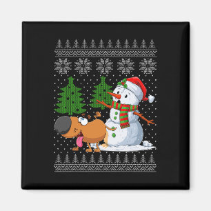 Funny Dog Pees On Snowman Ugly Christmas Sweater X Magnet