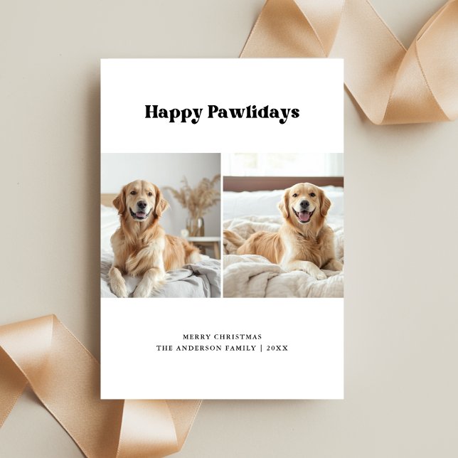 Funny Dog Photo Golden Retriever Pawlidays Pet Holiday Card (Creator Uploaded)