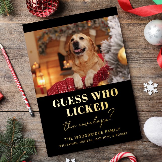 Funny Dog Photo Guess Who Christmas Foil Holiday Card (Funny Dog Photo Guess Who Christmas Foil Holiday Card)