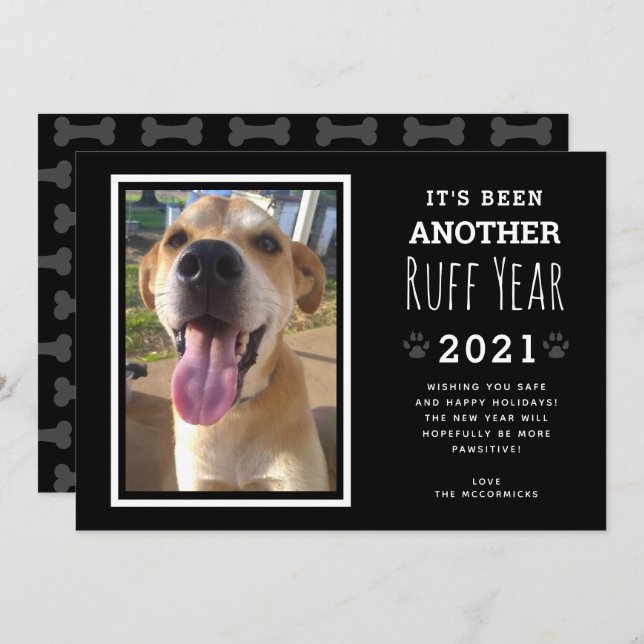 Funny Dog Photo Ruff Year 2021 Christmas Holiday Card (Front/Back)
