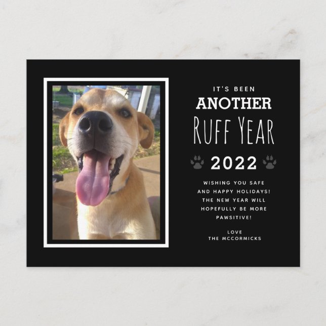Funny Dog Photo Ruff Year 2022 Black Christmas Holiday Postcard (Front)