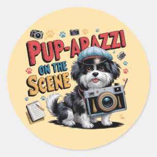 Funny Dog Photographer Design Classic Round Sticker