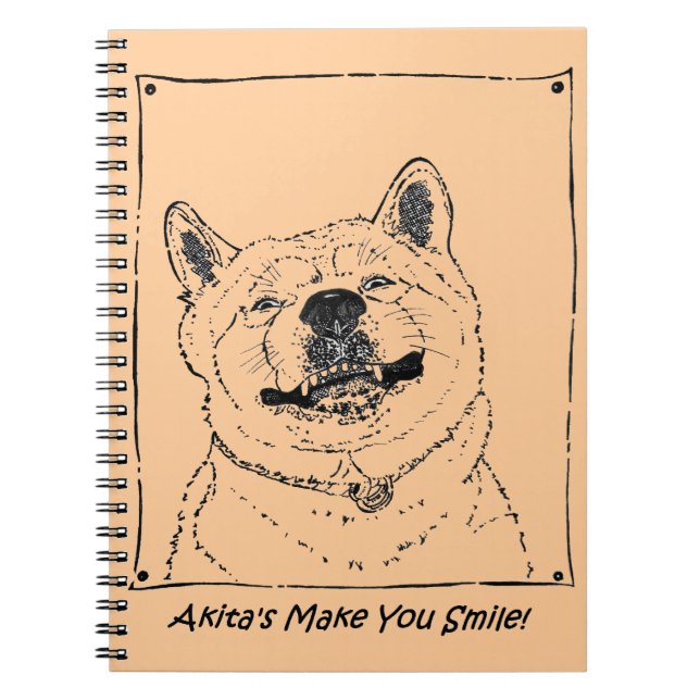 funny dog picture of akita smiling happy dogs notebook (Front)