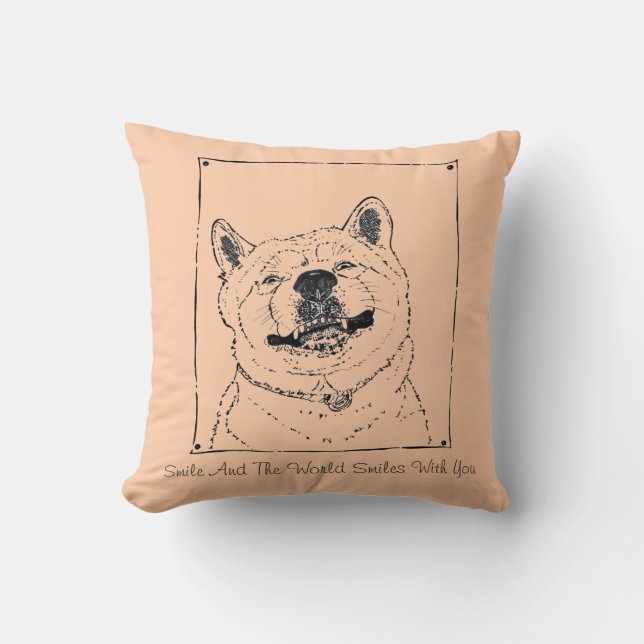 funny dog picture of akita smiling with fun slogan cushion (Front)