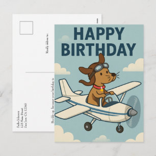 Funny Dog Pilot Kids Birthday Vintage Aeroplane Holiday Postcard