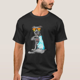 Funny Dog Pitbull I Love Dad Tattoo Glasses Father T-Shirt