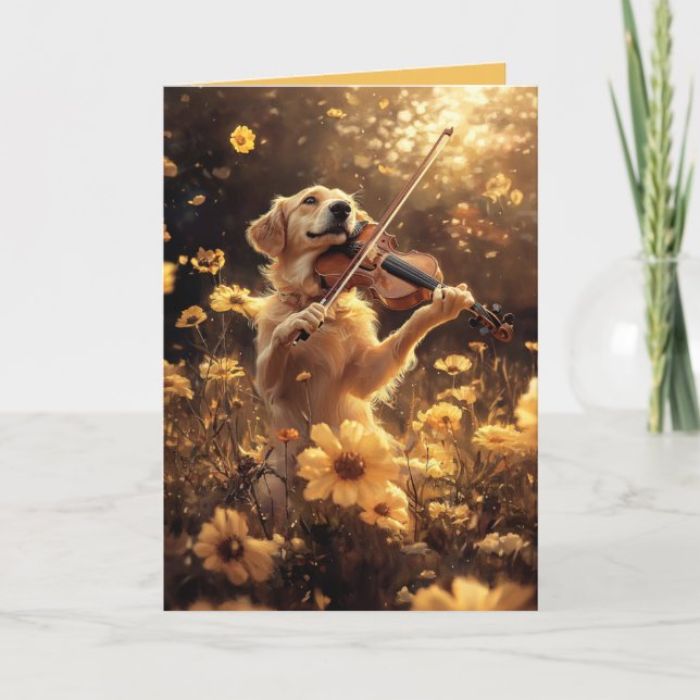 Funny Dog Playing Violin Folded Card (Front)
