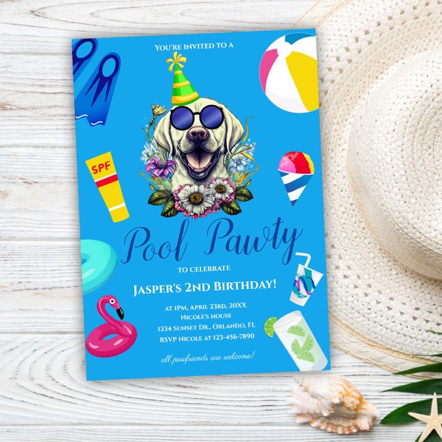 Funny Dog Pool Party Birthday Invitation (Funny Dog Pool Party Birthday Invitation)