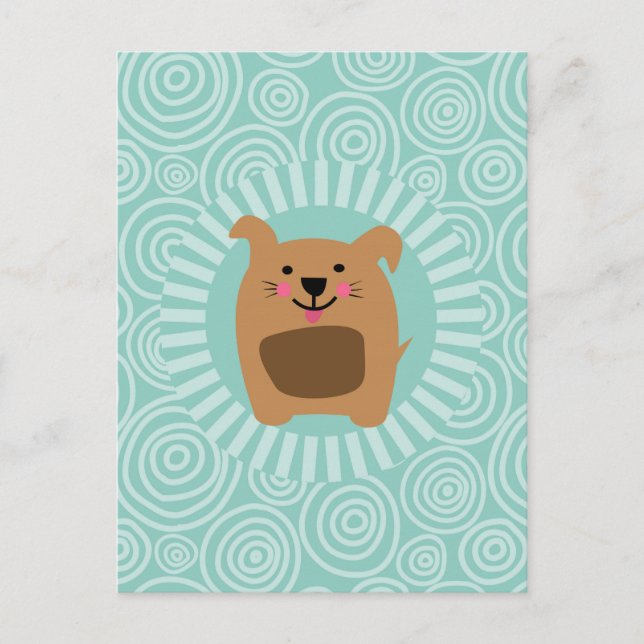 Funny Dog Postcard - Cute Puppy Turquoise (Front)