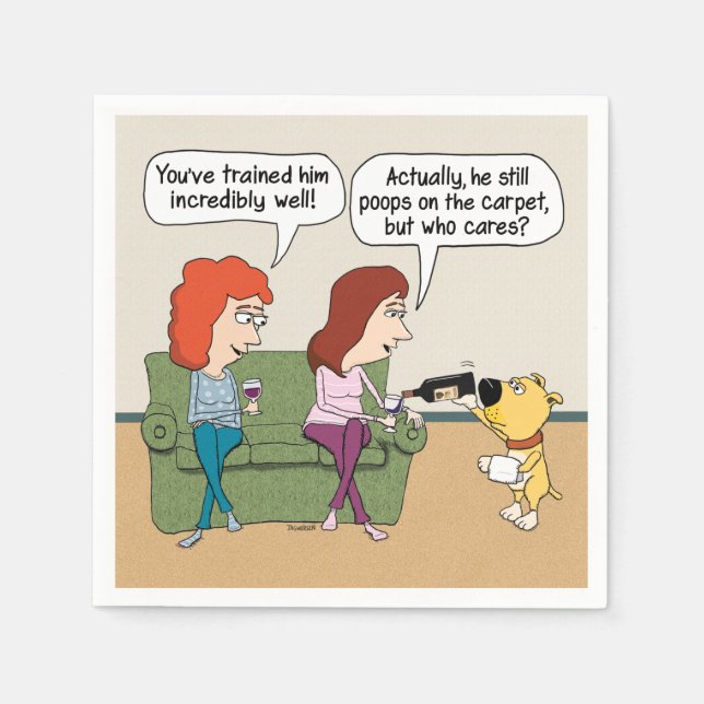 Funny Dog Pouring Wine When Not Pooping Napkin (Front)