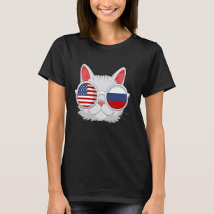 Funny Dog Proud Russian American Flag Russia USA P T-Shirt