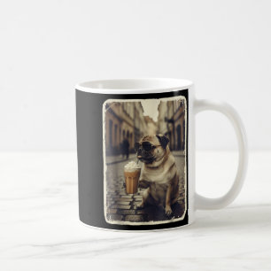 Funny dog pug drinking iced coffee animal meme men mug