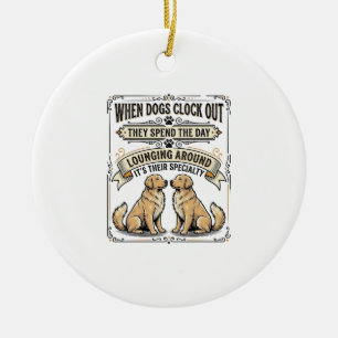 Funny Dog Quote Vintage Engraving Lounging Pups Sh Ceramic Ornament