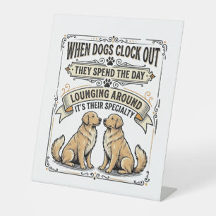 Funny Dog Quote Vintage Engraving Lounging Pups Sh Pedestal Sign