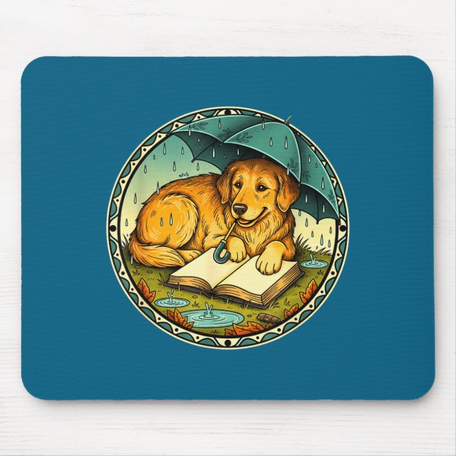 Funny Dog Reading Book Rain Cozy Umbrella Cute Art Mouse Pad (Front)