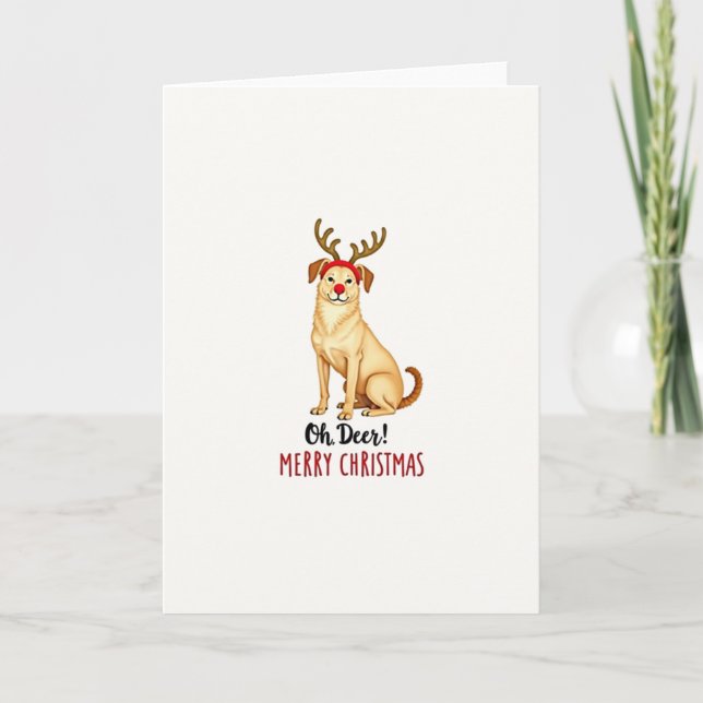 Funny Dog Reindeer Card Oh Deer Merry Christmas (Front)