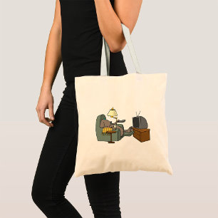 Funny Dog Relaxing in Recliner Watching TV Tote Bag