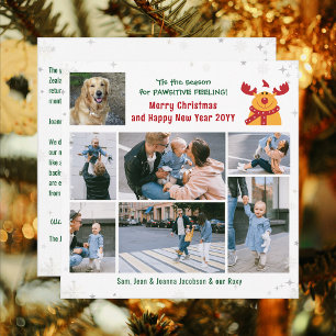 Funny Dog Rudolph Merry Christmas Modern 7 Photos Holiday Card