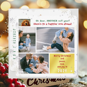 Funny Dog Ruff Year Peace Love Joy 4 Photos Modern Holiday Card