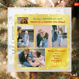 Funny Dog Ruff Year Peace Love Joy Golden 5 Photos Holiday Card