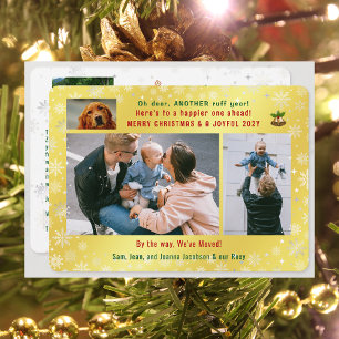 Funny Dog Ruff Year We've Moved 4 Photos Golden Holiday Card