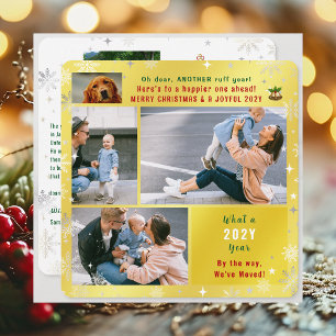 Funny Dog Ruff Year We've Moved 5 Photos Golden Holiday Card