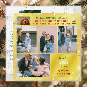 Funny Dog Ruff Year We've Moved 6 Photos Golden  Holiday Card