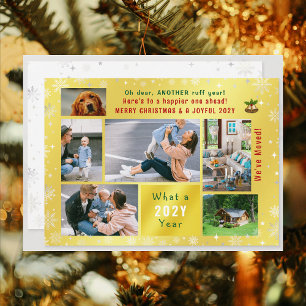Funny Dog Ruff Year We've Moved 6 Photos Golden Holiday Card