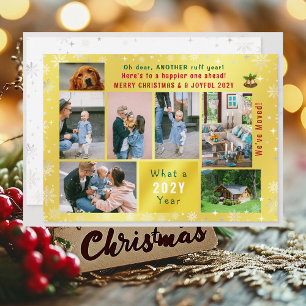 Funny Dog Ruff Year We've Moved 7 Photos Golden Holiday Card