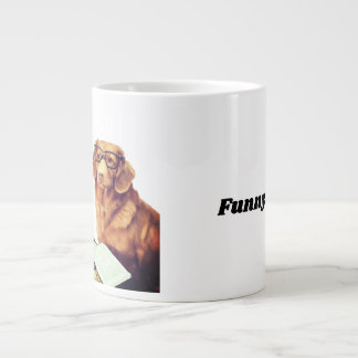 Funny dog sitting in front of magazine large coffee mug