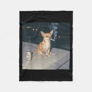 Funny dog smoking chihuahua meme cigarette beer Fu Fleece Blanket