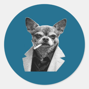 Funny Dog Smoking Cigarette Chihuahua Meme Humor L Classic Round Sticker