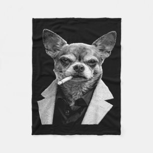 Funny Dog Smoking Cigarette Chihuahua Meme Humor L Fleece Blanket