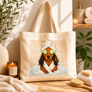 Funny Dog Spa Day with Cucumber Eyes Tote Bag