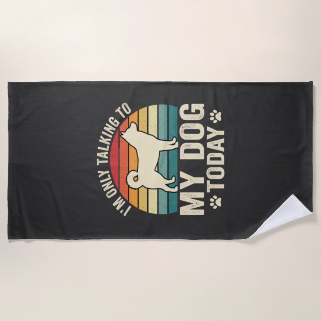 Funny Dog Talking Retro Sunset Beach Towel (Front)