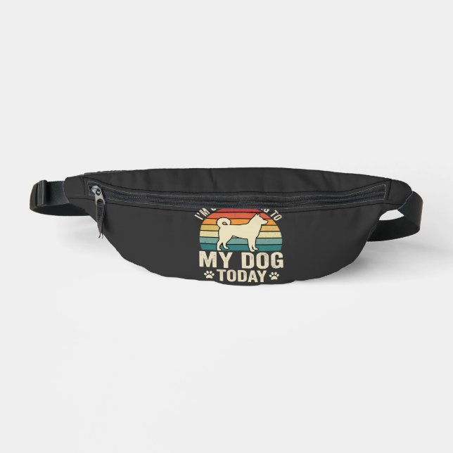 Funny Dog Talking Retro Sunset Bum Bags (Front)
