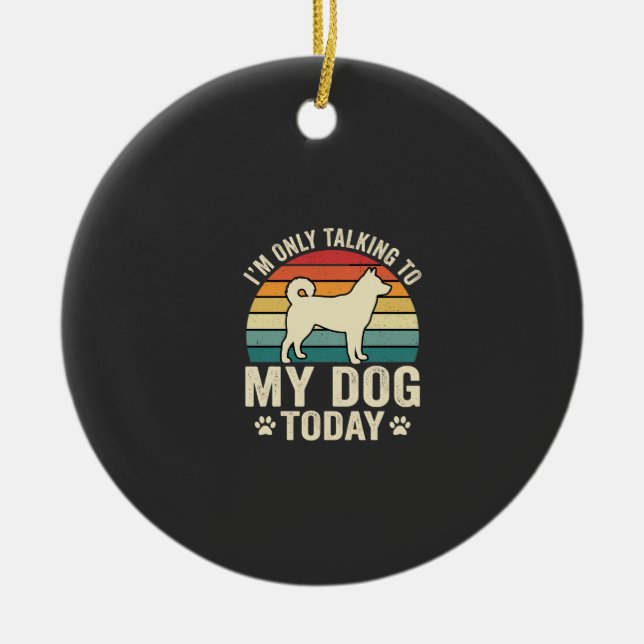 Funny Dog Talking Retro Sunset Ceramic Ornament (Front)