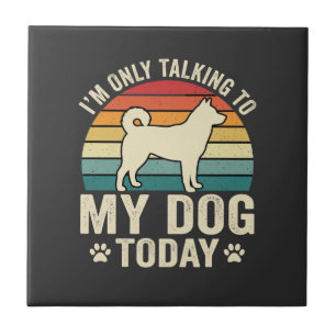 Funny Dog Talking Retro Sunset Ceramic Tile