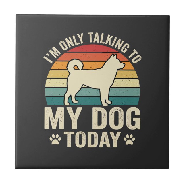 Funny Dog Talking Retro Sunset Ceramic Tile (Front)