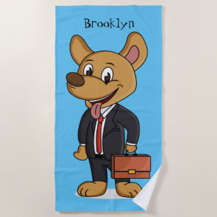 Funny dog wearing business suit cartoon beach towel
