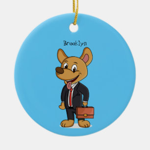 Funny dog wearing business suit cartoon ceramic ornament