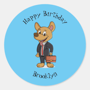 Funny dog wearing business suit cartoon classic round sticker