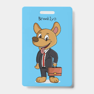 Funny dog wearing business suit cartoon ID badge